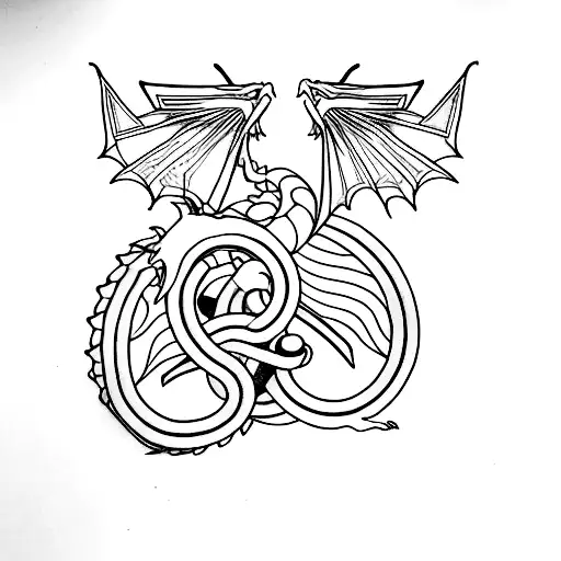 A minimalist tattoo of a dragon composed of gym equipment like dumbbells and weights tattoo design idea