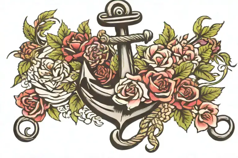 sailor anchor surrounded buy flowers tattoo design idea