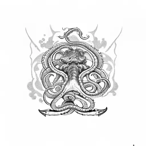 kraken taking down a ship tattoo design idea