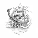 kraken taking down a ship tattoo design idea