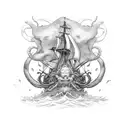 kraken taking down a ship tattoo design idea