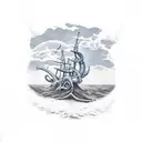 kraken taking down a ship tattoo design idea