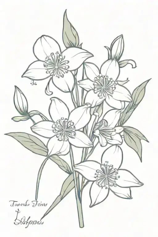 Quote saying "two tiny flowers, lent not given, to bud on earth, and bloom in heaven" with a snowdrop flower  tattoo design idea