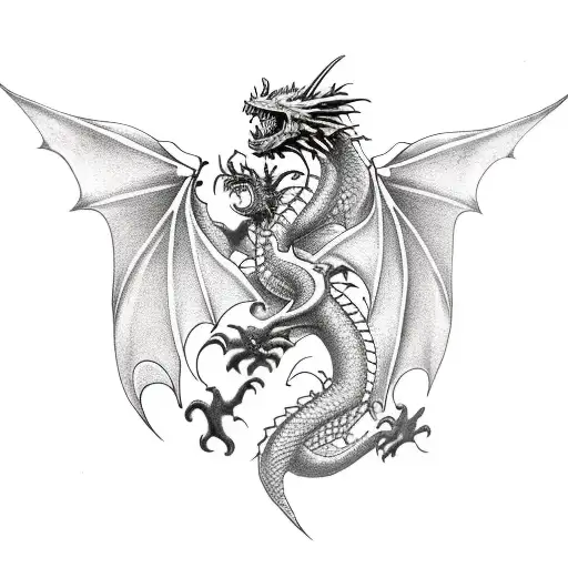 Dragon wrapped around a legendary sword tattoo design idea