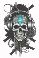 cybernetic circuit skull wearing headphones with rifles crossbones military tattoo  tattoo design idea