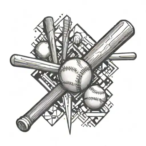balle de baseball et baseball bat hanging upside down tattoo design idea