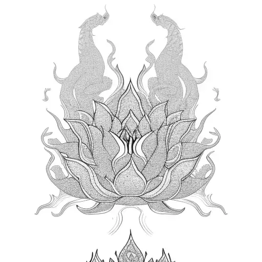 Thai style naga surrounded by a vibrant lotus flower garden tattoo design idea