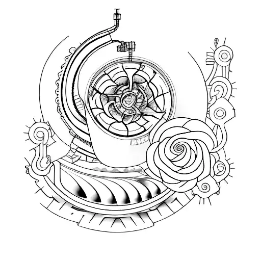 An intricately designed tattoo of a hydraulic system tattoo design idea