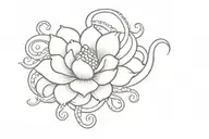 A delicate pink flower blooming from an octopus tentacle, symbolizing strength and beauty in overcoming breast cancer tattoo design idea