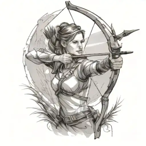 Female archer shooting tattoo design idea