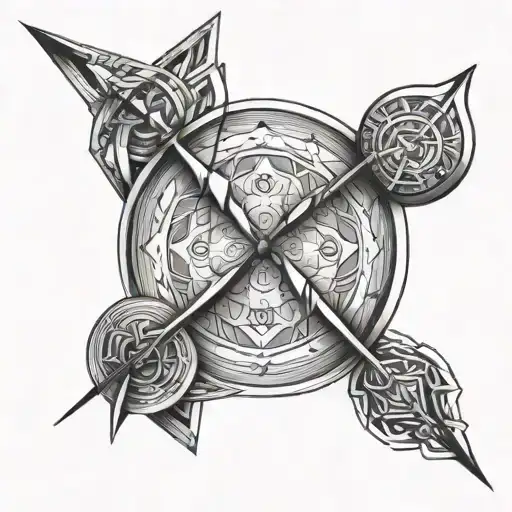 An elegant bow and arrow design intertwined with intricate geometric patterns, representing the harmony of precision and creativity in archery and administration tattoo design idea