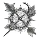 An elegant bow and arrow design intertwined with intricate geometric patterns, representing the harmony of precision and creativity in archery and administration tattoo design idea