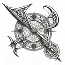 An elegant bow and arrow design intertwined with intricate geometric patterns, representing the harmony of precision and creativity in archery and administration tattoo design idea