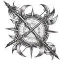 An elegant bow and arrow design intertwined with intricate geometric patterns, representing the harmony of precision and creativity in archery and administration tattoo design idea