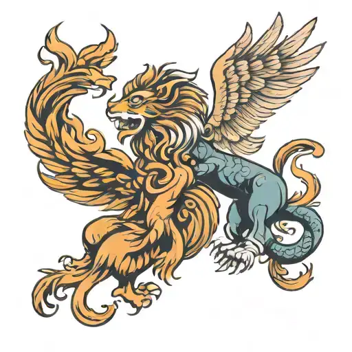 lion and phoenix tattoo design idea