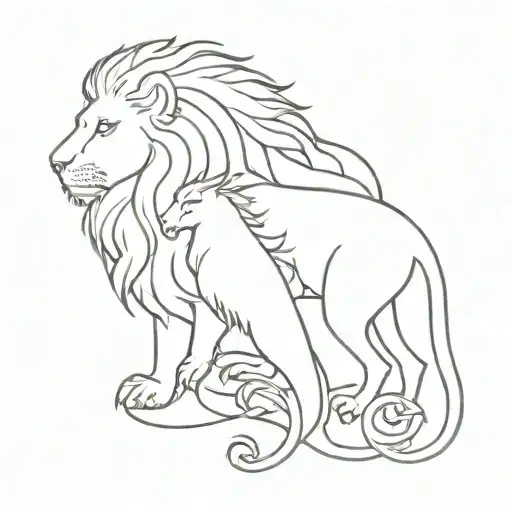 lion and phoenix tattoo design idea
