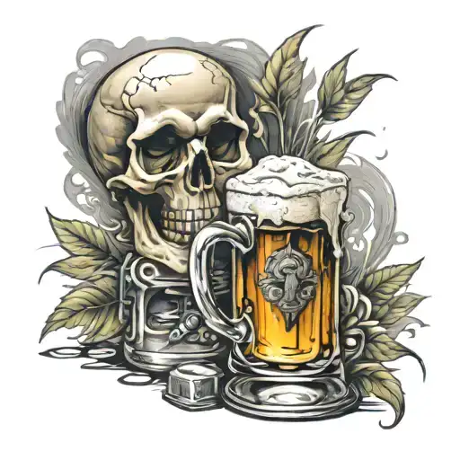 skull drink beer tattoo design idea
