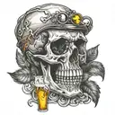 skull drink beer tattoo design idea