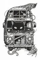 cat, bus, depressed tattoo design idea
