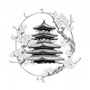 Samurai  and cherry blossom tree tattoo design idea