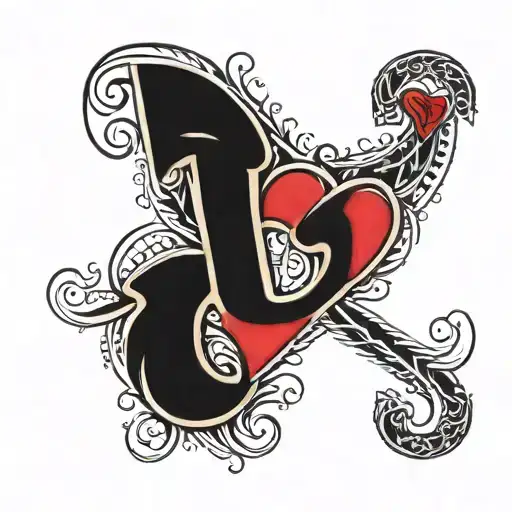 two cursive letter j's connected by a heart tattoo design idea
