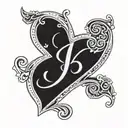 two cursive letter j's connected by a heart tattoo design idea