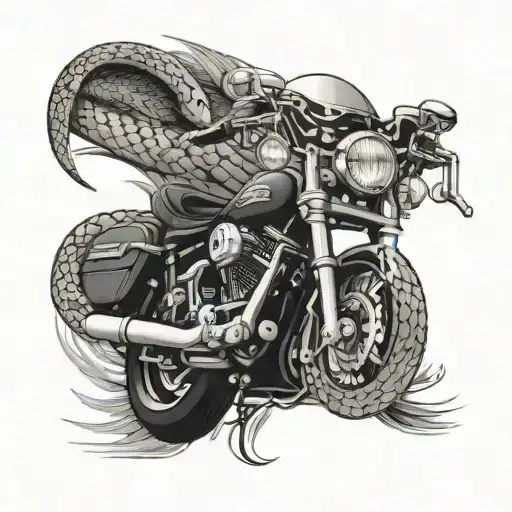 Design a tattoo featuring a Harley-Davidson logo intertwined with a snake tattoo design idea