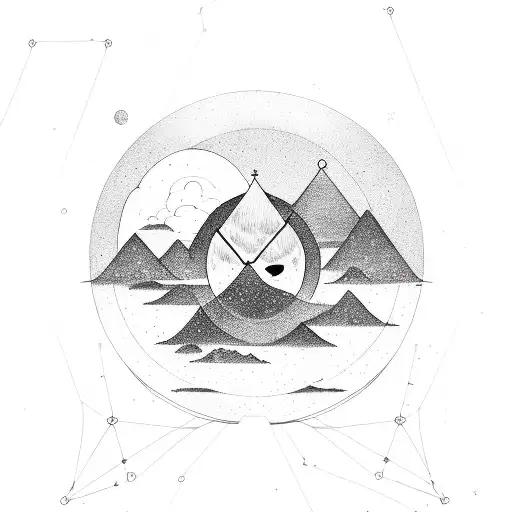 Aquarius+Taurus Signs with Constellations+Mountains+Night Sky tattoo design idea