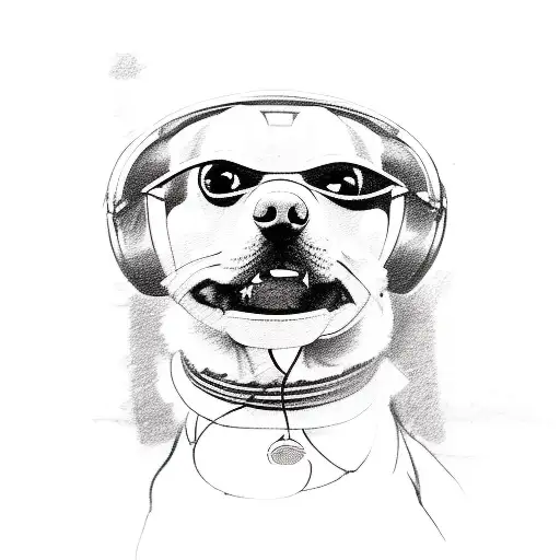 A sketch of a dog driving a retro car tattoo design idea