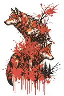 2 wolves in a forest tattoo design idea