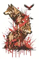 2 wolves in a forest tattoo design idea