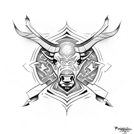 Psychologist symbol merged with a buffalo in dotwork style tattoo design idea