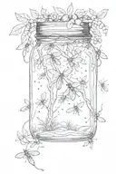 I want a mason jar with a vine wrapped around it. Inside a camp site with fireflies flying out of the jar tattoo design idea