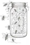 I want a mason jar with a vine wrapped around it. Inside a camp site with fireflies flying out of the jar tattoo design idea