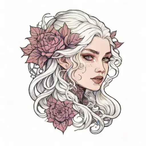 Beautiful Targaryen princess With Long silver Wavy Hair And soft purple Eyes, Soft pale Skin, Beautiful D&D Character Po tattoo design idea