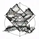 rhombus divided in two. At the top there is a beautiful landscape and below a sinister one  tattoo design idea