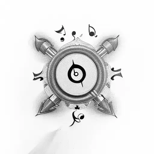 stargazer Lilly, dumbbells, film reel, Sagittarius symbol, music note, bullet with #5, poker chips tattoo design idea