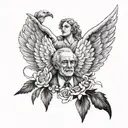 A tattoo design featuring a portrait of your grandpa with angel wings, symbolizing his memory and presence in your life tattoo design idea
