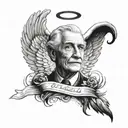 A tattoo design featuring a portrait of your grandpa with angel wings, symbolizing his memory and presence in your life tattoo design idea