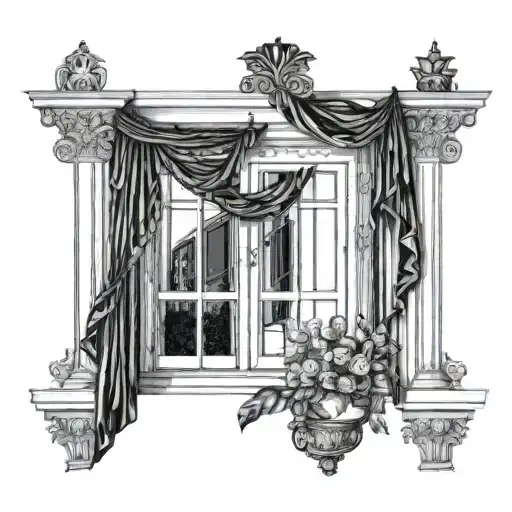 Regency window design tall narrow sash windows with multiple panels decorative molding around the window frame curtains  tattoo design idea