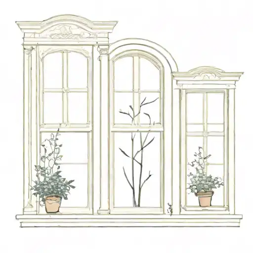 Regency window design tall narrow sash windows with multiple panels around the window frame curtains willow tree view tattoo design idea