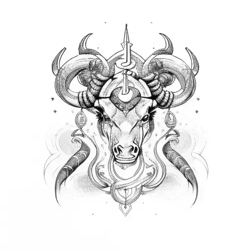 zodiac sign taurus in combination with horseshoe tattoo design idea