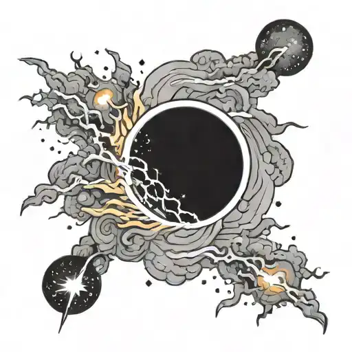 A black and grey tattoo of a nebula with lightning flashes illuminating it tattoo design idea