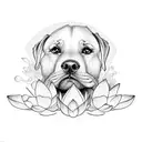 Labrador and lotus flowers tattoo design idea