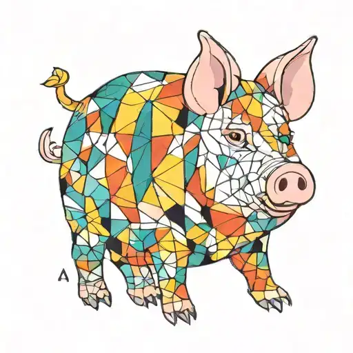 pig with a colorful geometric pattern tattoo design idea