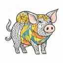 pig with a colorful geometric pattern tattoo design idea