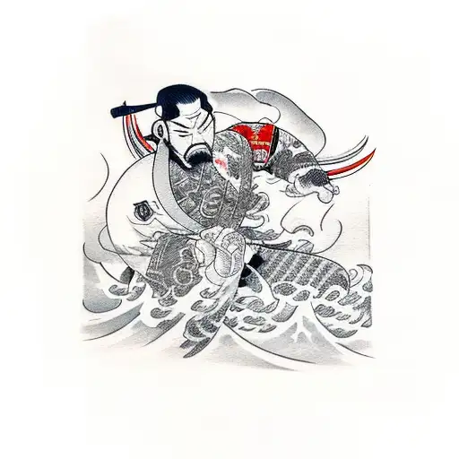 A ronin engaged in a fierce jiu jitsu fight tattoo design idea
