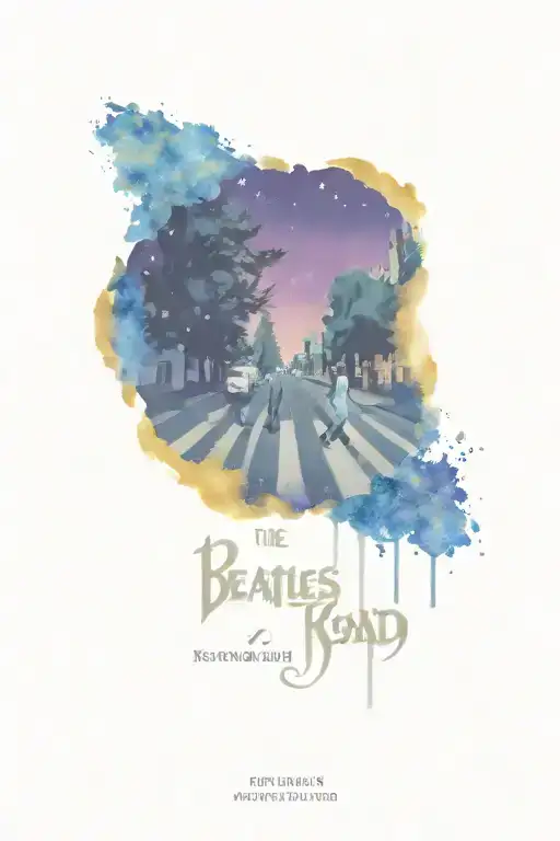 The Beatles Abbey Road album cover with van gogh’s starry night in the background, but with purple instead of blue. tattoo design idea