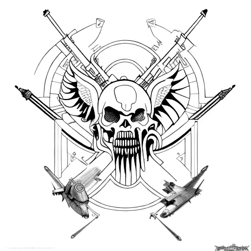 A conceptual artwork depicting the evolution of warfare throughout history, merging elements like mascaras de guerra, spears, and modern fighter planes tattoo design idea