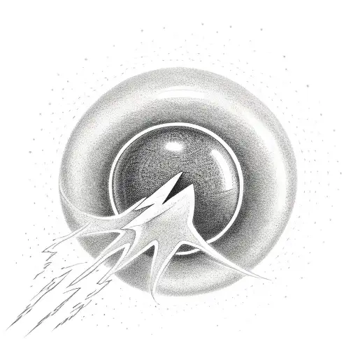 A bowling ball crashing through a brick wall, surrounded by lightning bolts tattoo design idea